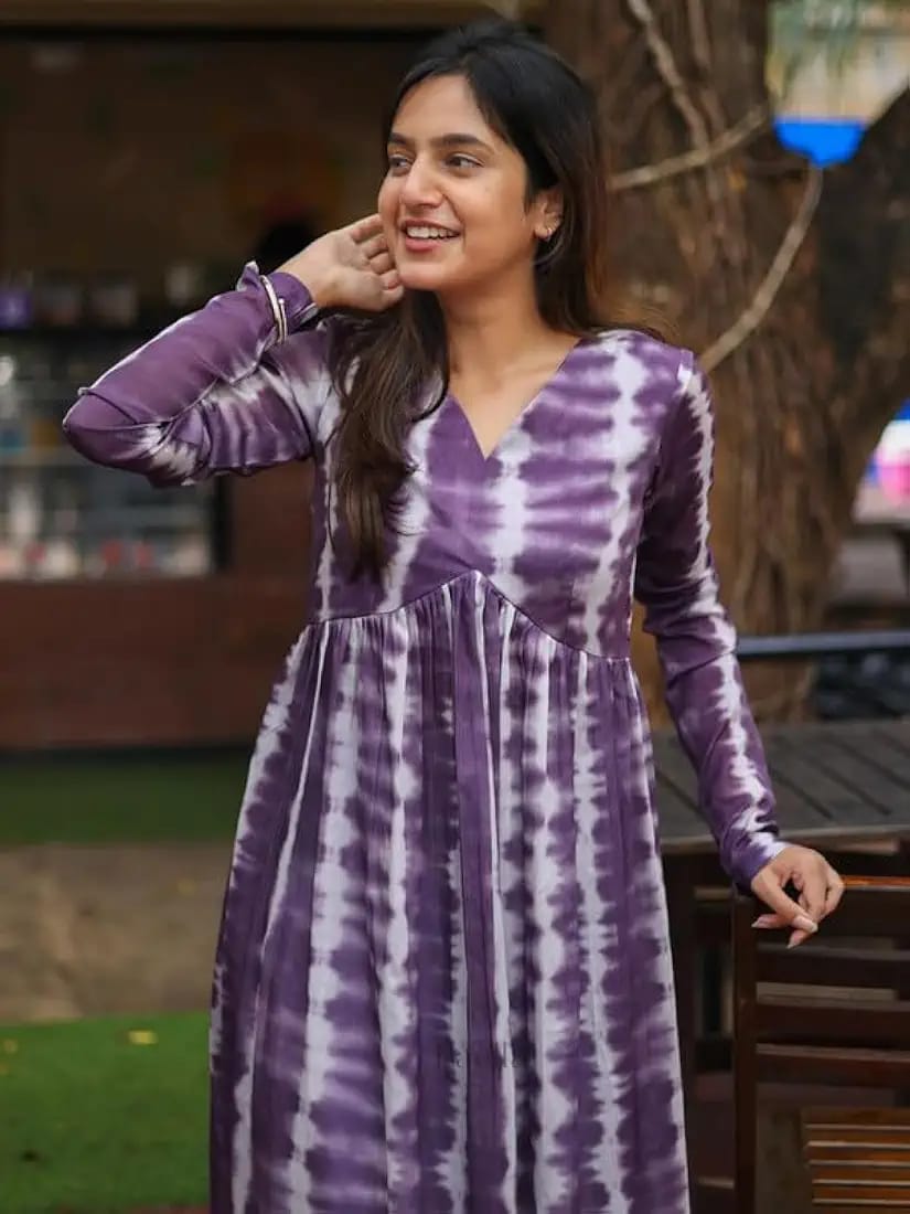 Diva Purple Tie-Dye Cotton Kurti with White Palazzo Set