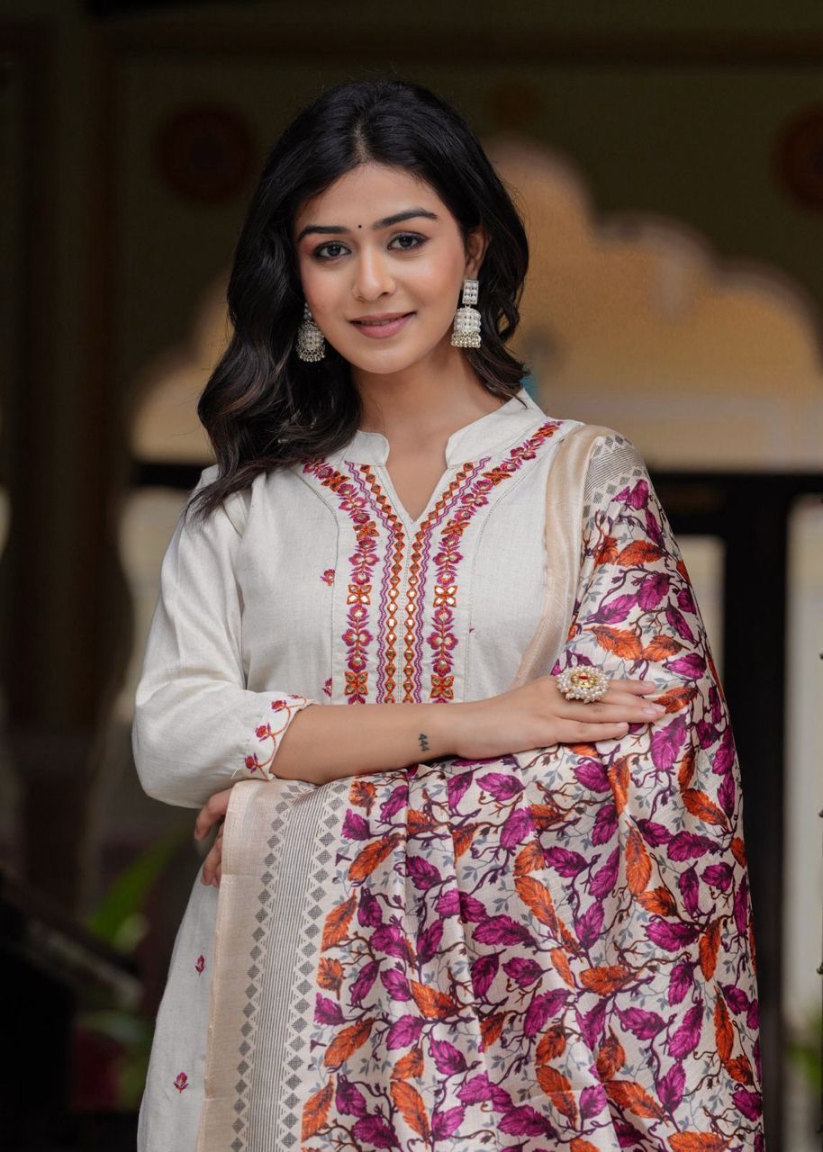Aangan – Embroidered Cotton Suit Set with Printed Dupatta