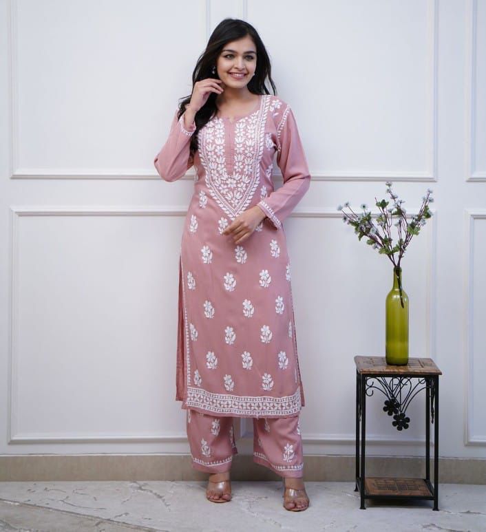 Mehar Elegant Chikankari rayon Kurta Set for Women – Traditional Ethnic Wear